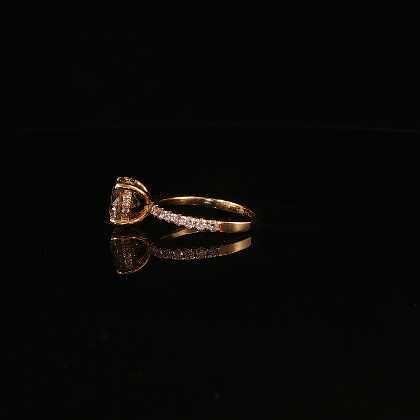 Round Lab Diamond Solitaire Ring with Diamond Accents in Yellow Gold
