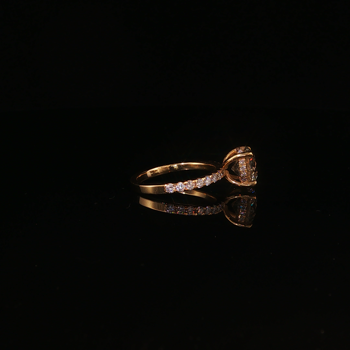 Round Lab Diamond Solitaire Ring with Diamond Accents in Yellow Gold