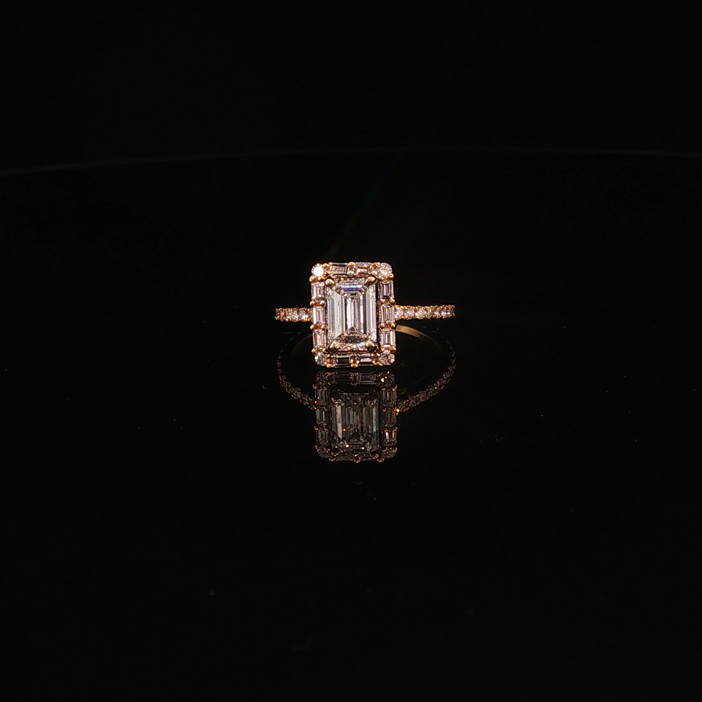 Yellow Gold Emerald-Cut Lab Diamond Halo Engagement Ring
