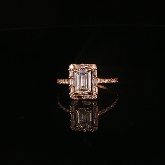 Yellow Gold Emerald-Cut Lab Diamond Halo Engagement Ring