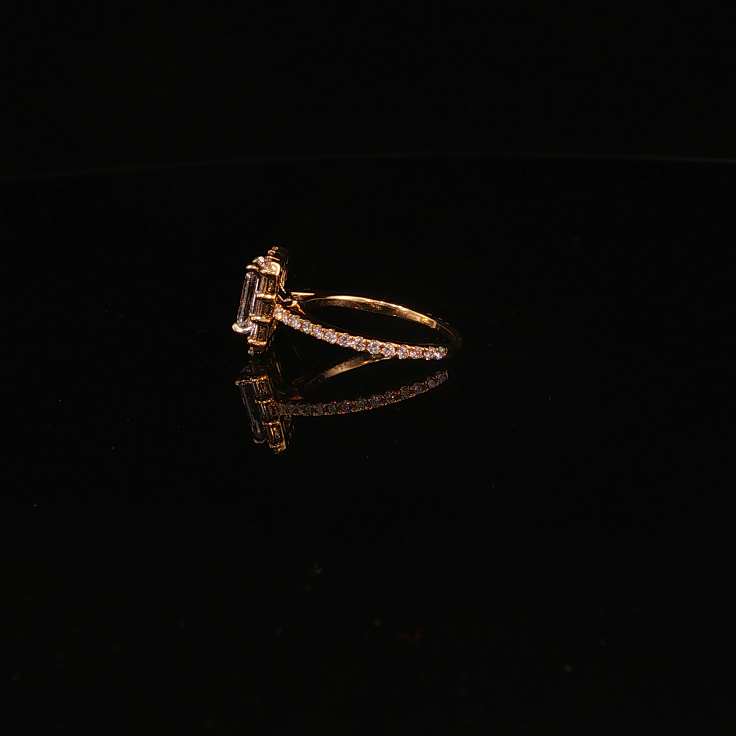 Yellow Gold Emerald-Cut Lab Diamond Halo Engagement Ring