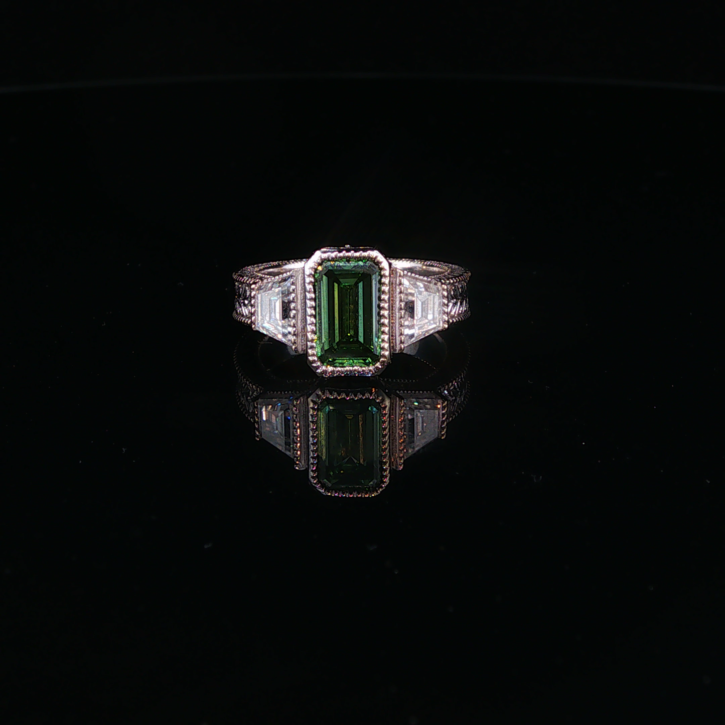 Vintage-Inspired Lab Emerald & Diamond Multistone Ring in White Gold