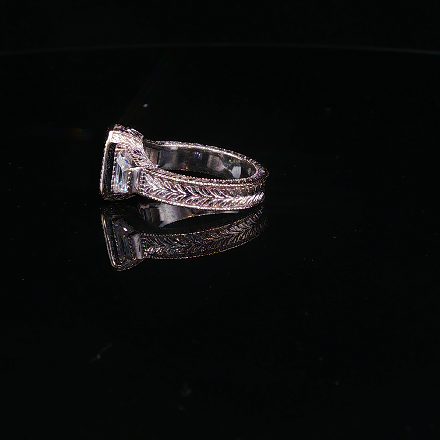 Vintage-Inspired Lab Emerald & Diamond Multistone Ring in White Gold