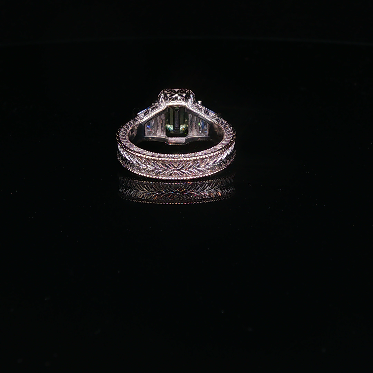 Vintage-Inspired Lab Emerald & Diamond Multistone Ring in White Gold