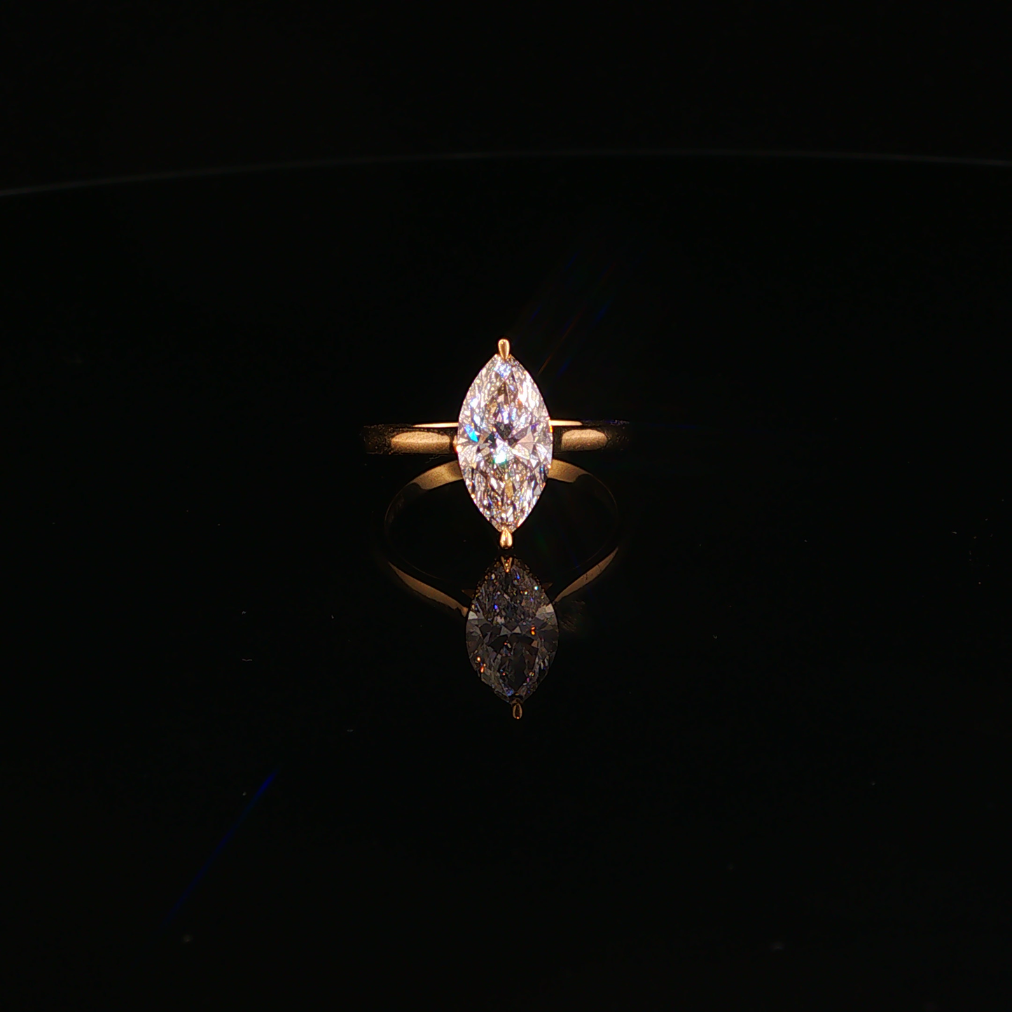 Marquise Cut Lab Diamond Solitaire Ring in Yellow Gold