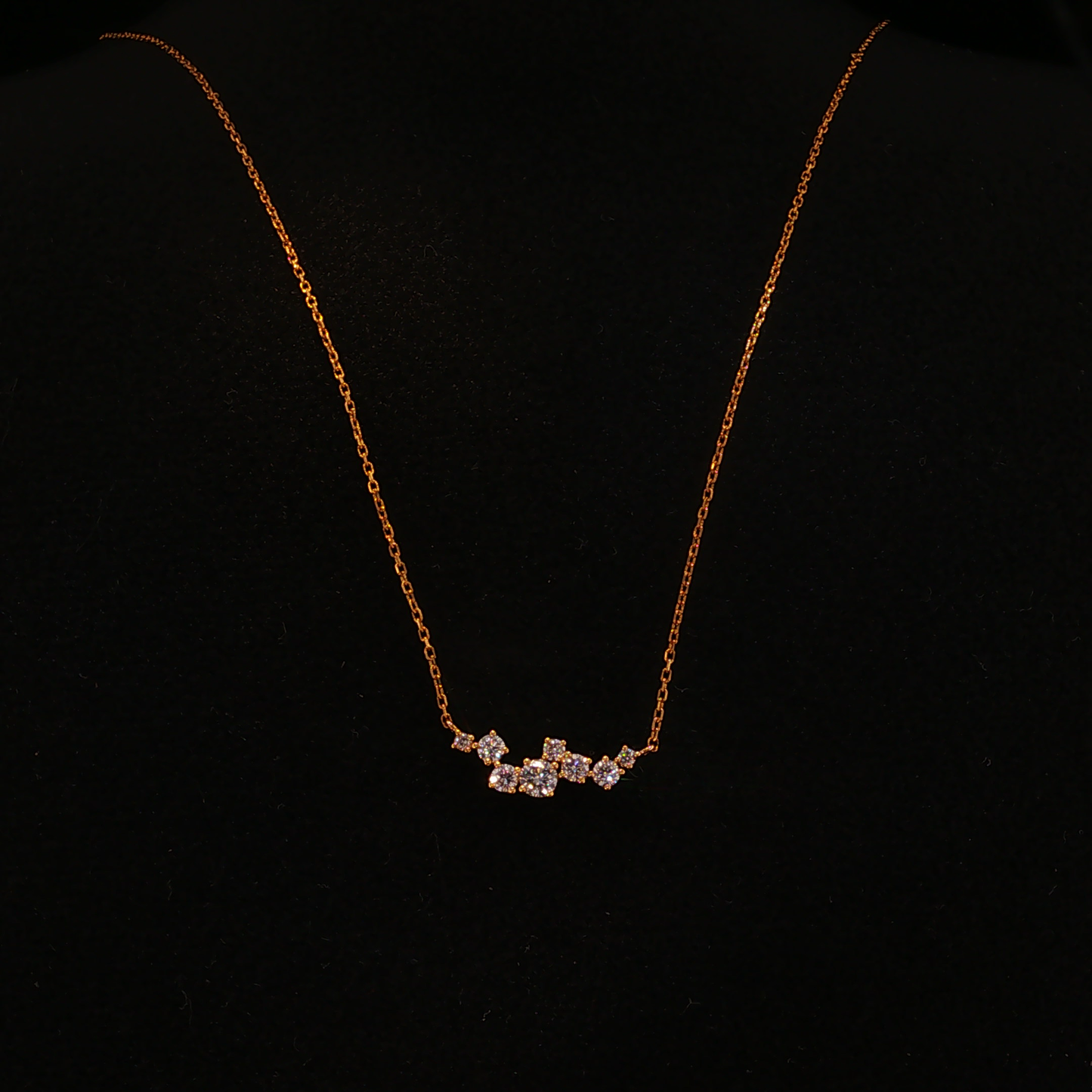 Yellow Gold Asymmetrical Lab Diamond Cluster Necklace