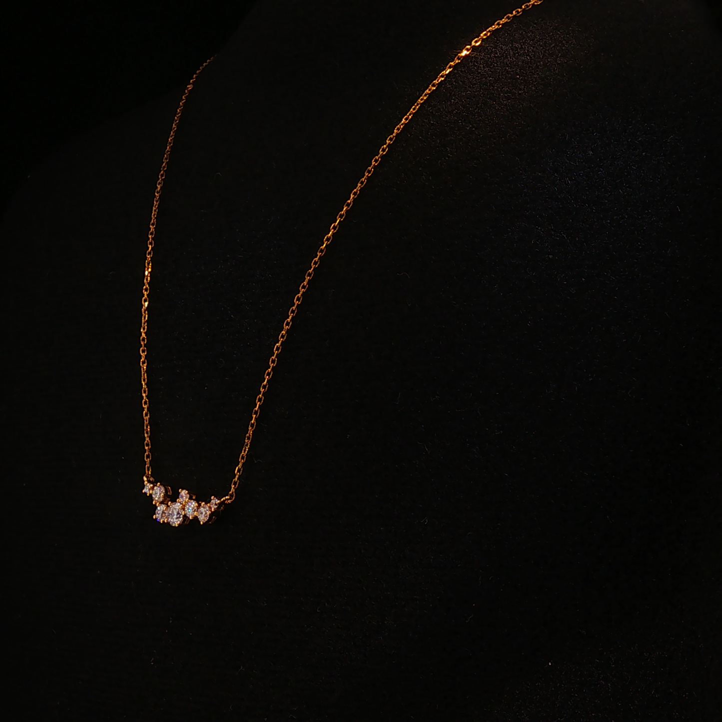 Yellow Gold Asymmetrical Lab Diamond Cluster Necklace