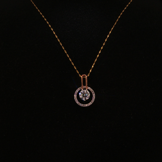 Floating Lab Diamond Open Circle Pendant in Rose Gold with Yellow Chain