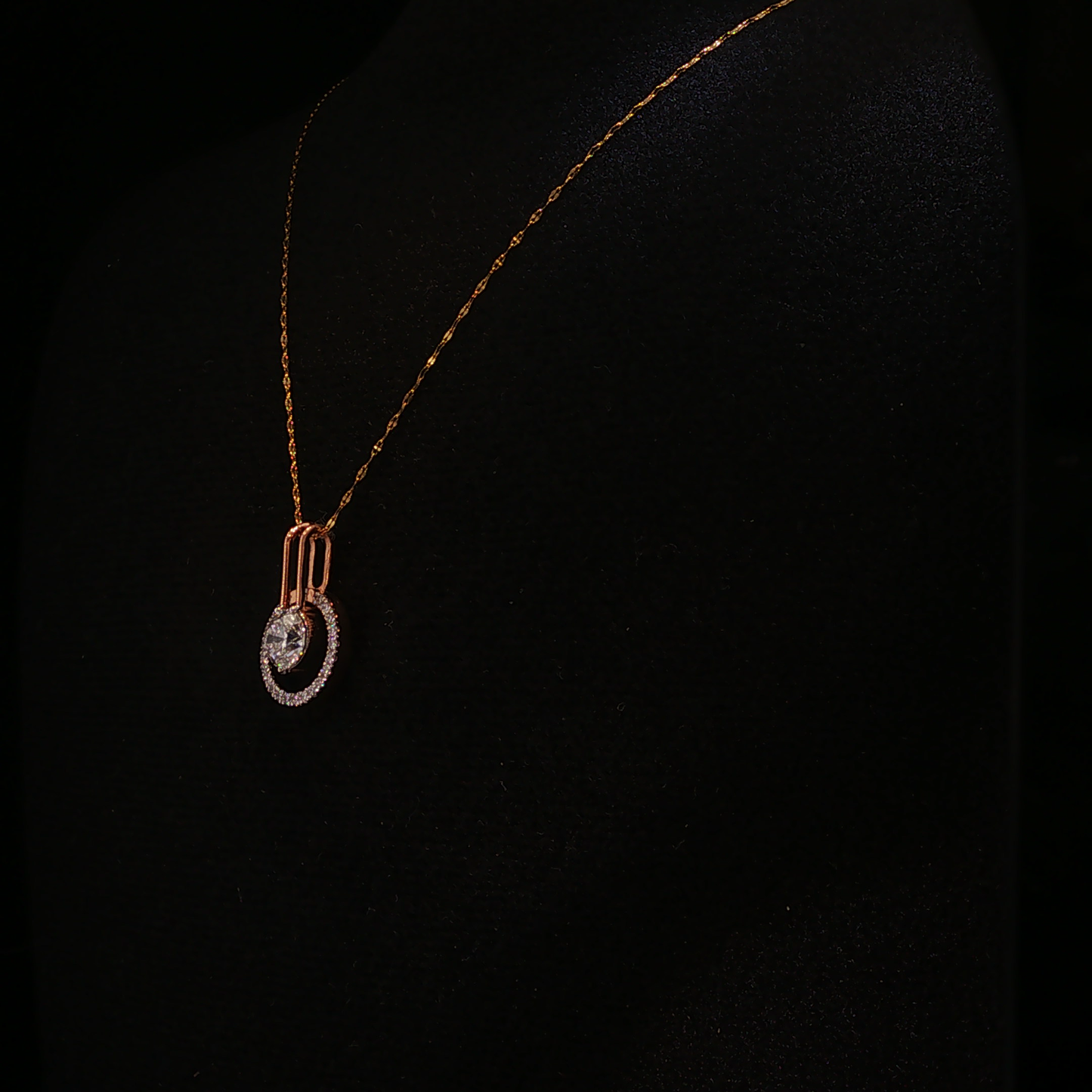 Floating Lab Diamond Open Circle Pendant in Rose Gold with Yellow Chain