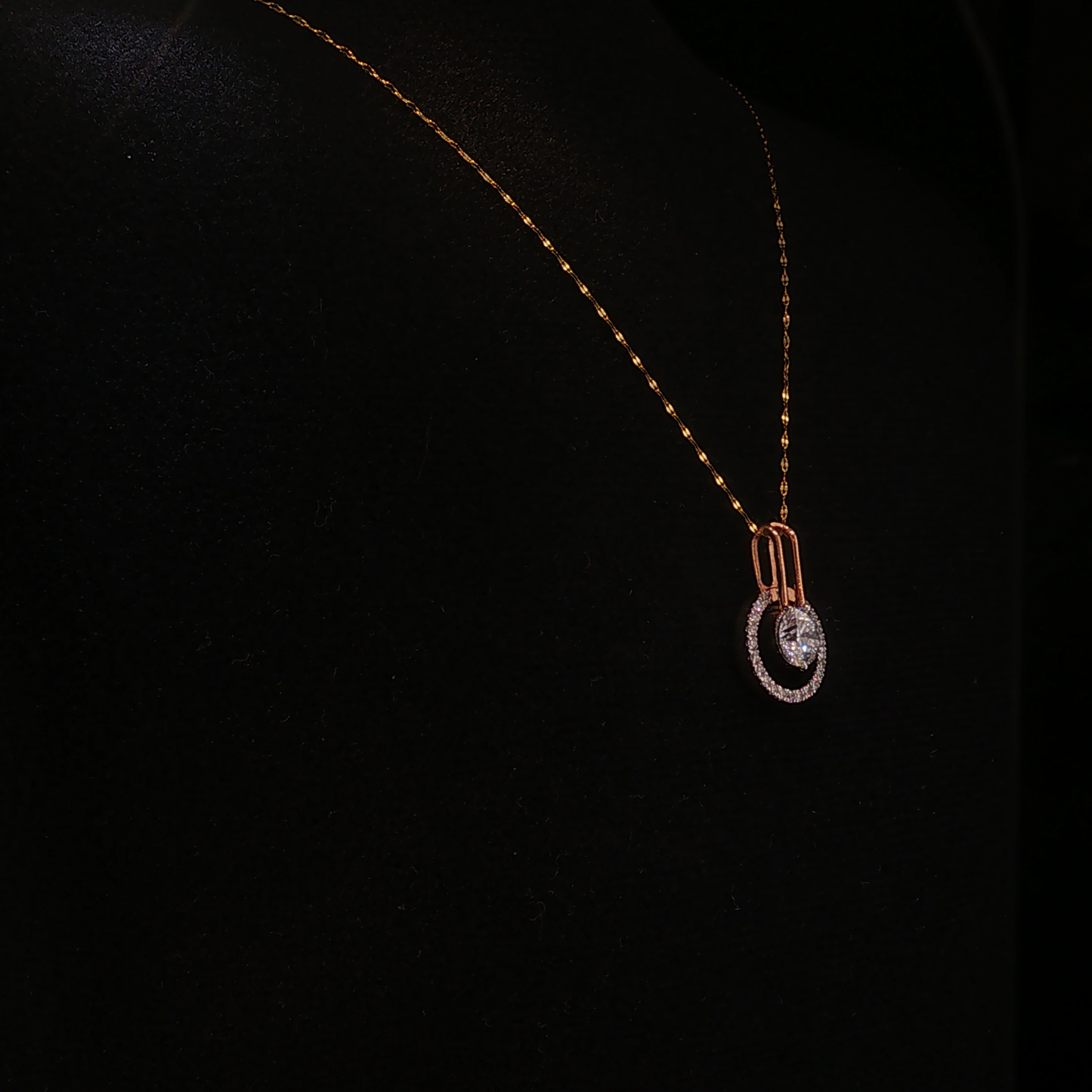 Floating Lab Diamond Open Circle Pendant in Rose Gold with Yellow Chain