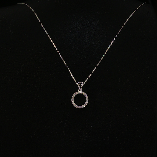 White Gold Diamond Open Circle Pendant Necklace