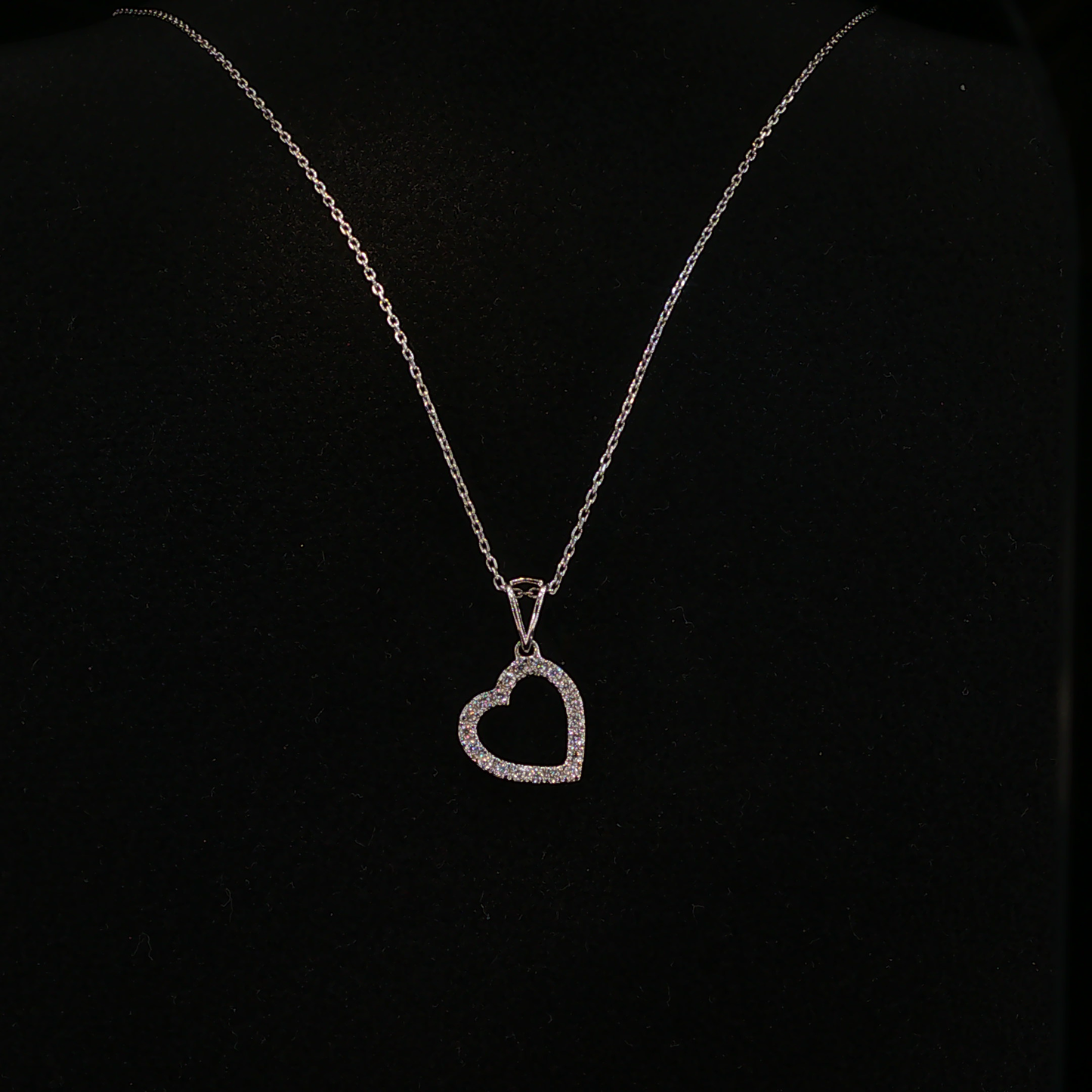 White Gold Lab Diamond Open Heart Pendant Necklace