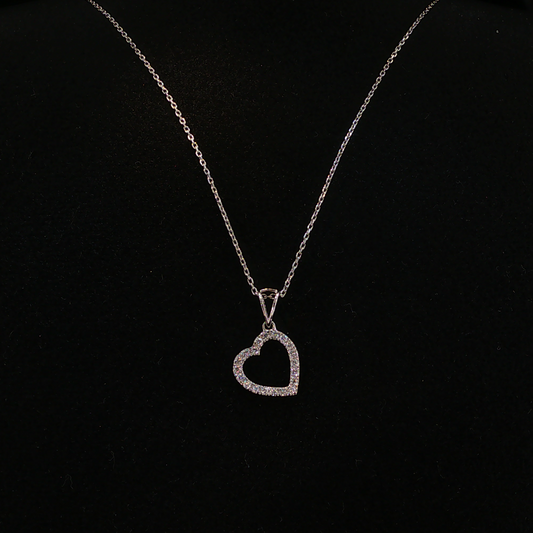 White Gold Lab Diamond Open Heart Pendant Necklace