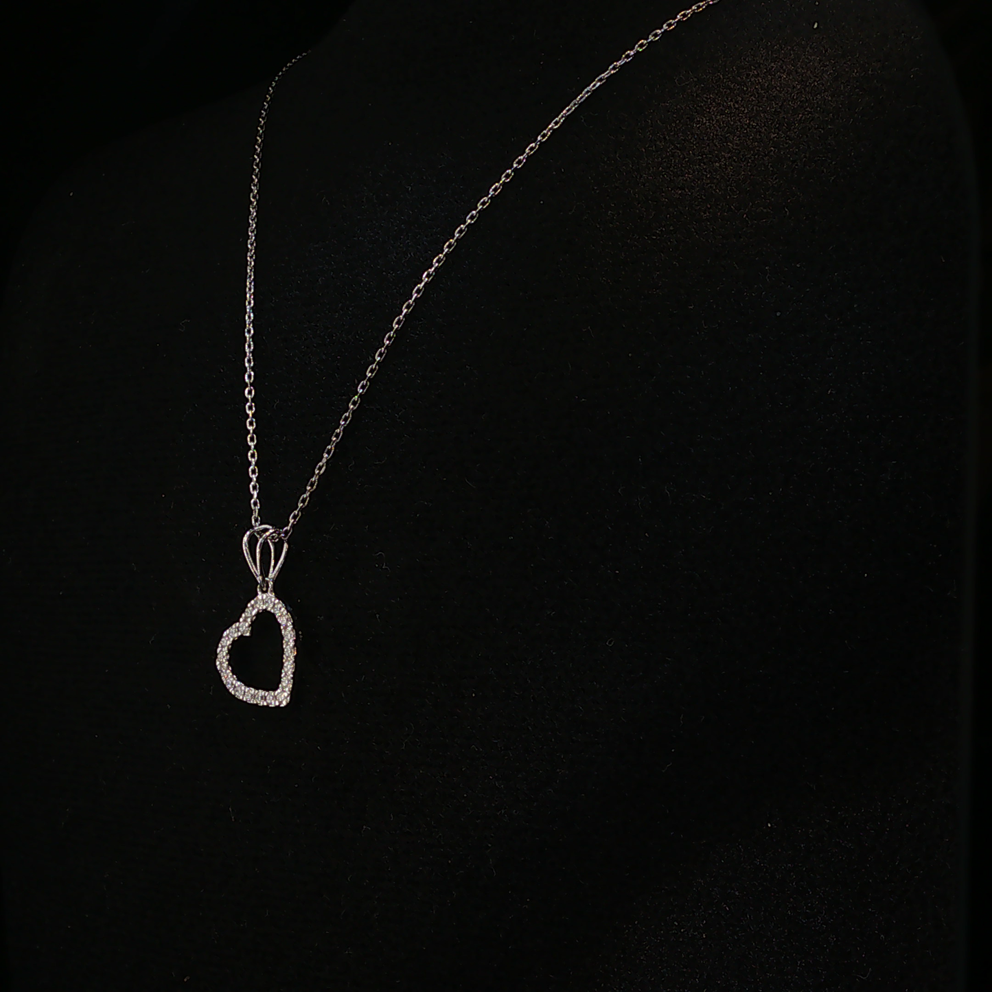 White Gold Lab Diamond Open Heart Pendant Necklace
