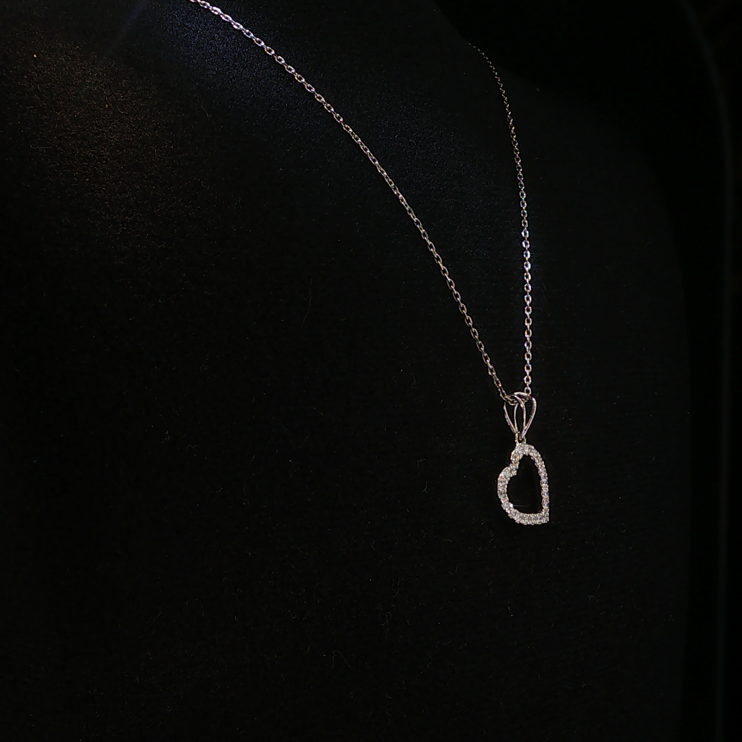 White Gold Lab Diamond Open Heart Pendant Necklace