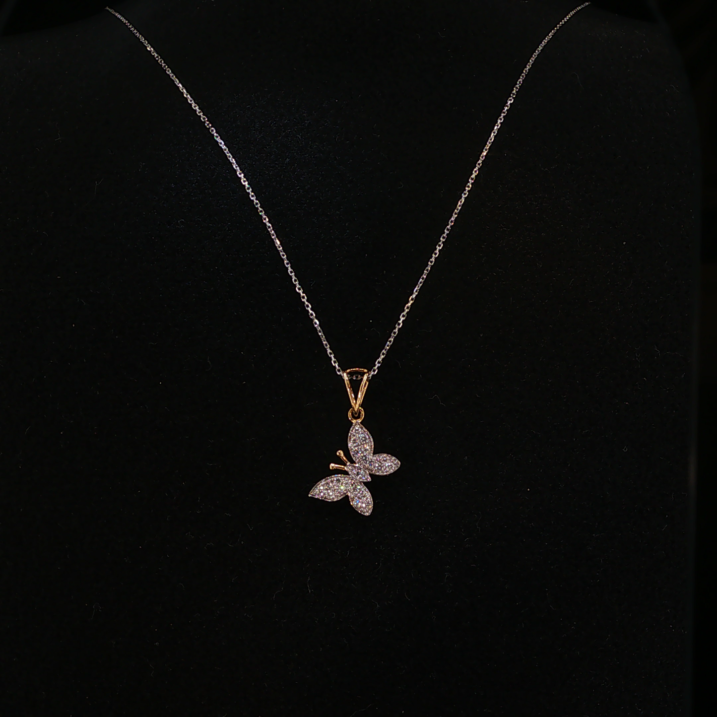 White and Yellow Gold Lab Diamond Butterfly Pendant Necklace