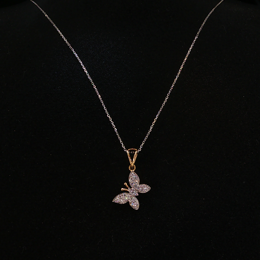 White and Yellow Gold Lab Diamond Butterfly Pendant Necklace