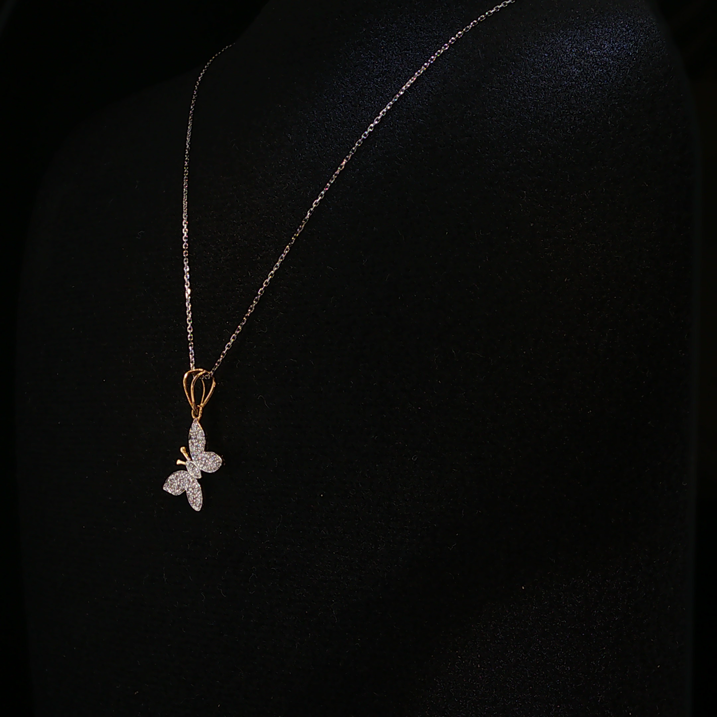 White and Yellow Gold Lab Diamond Butterfly Pendant Necklace