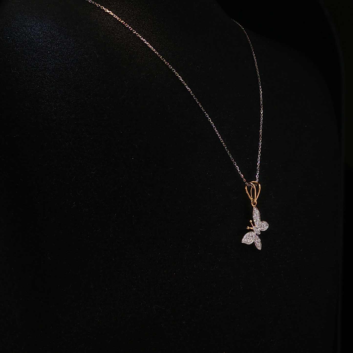 White and Yellow Gold Lab Diamond Butterfly Pendant Necklace