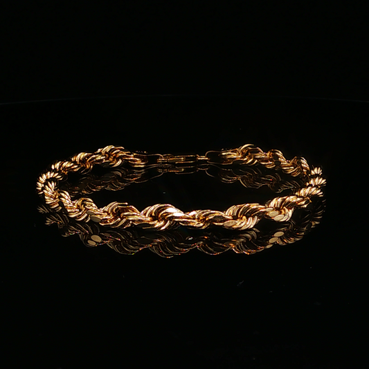 Hallow Yellow Gold Rope Chain Bracelet