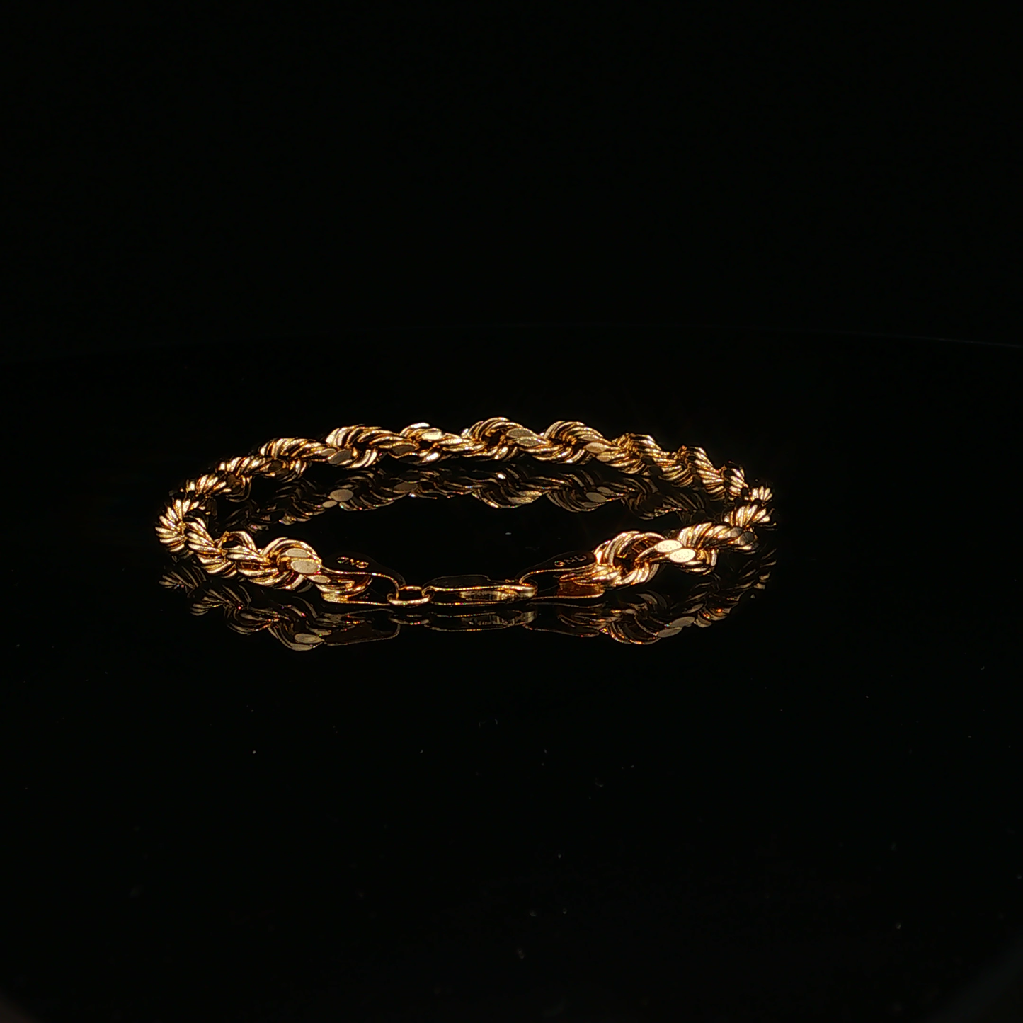 Hallow Yellow Gold Rope Chain Bracelet