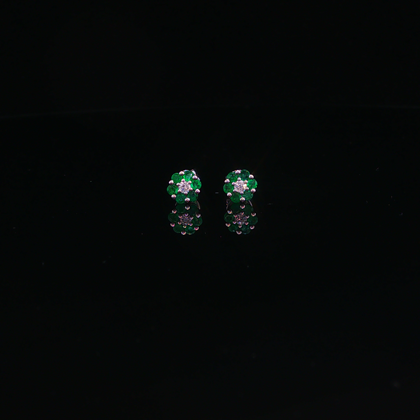 Emerald Cluster Floral Earrings in White Gold