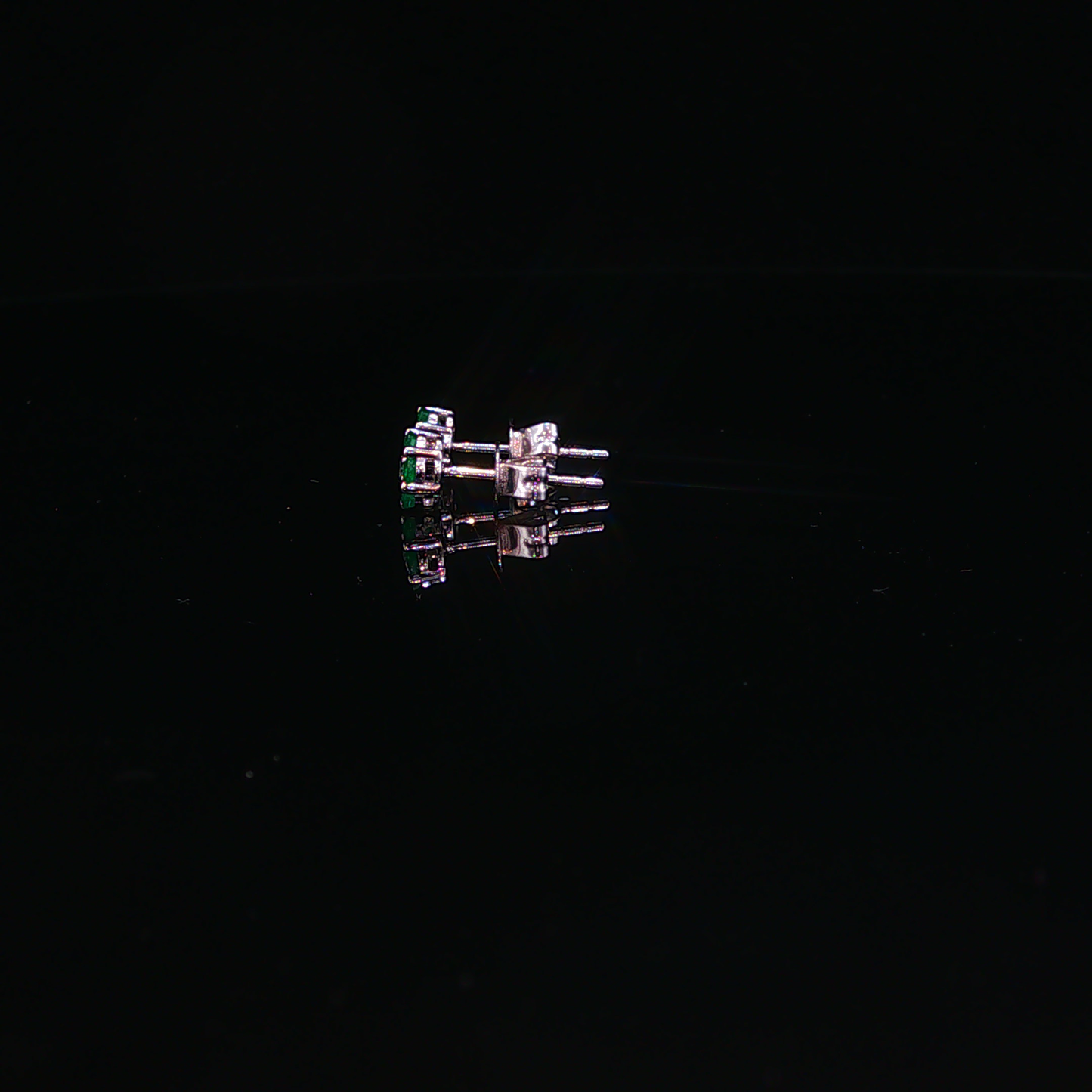Emerald Cluster Floral Earrings in White Gold