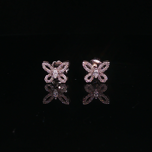 Diamond Pavé Butterfly Stud Earrings in Rose Gold