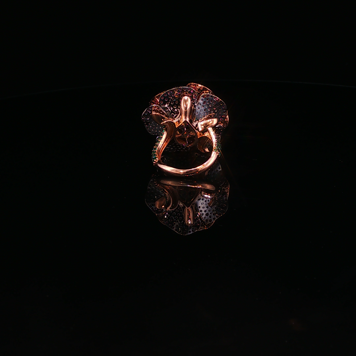 Opal with Pink Sapphire and Emerald Floral Cocktail Ring in Rose Gold