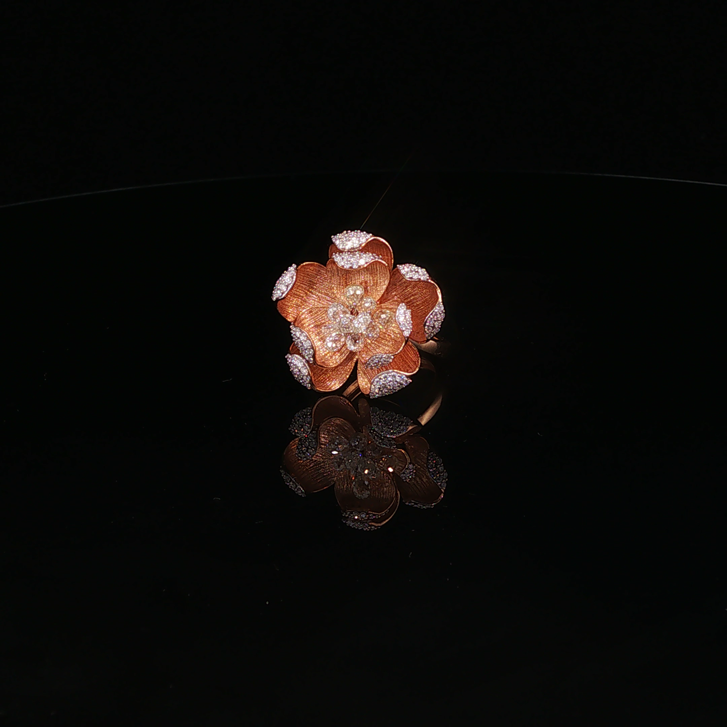 Rose Gold Briolette Cut Diamond Floral Cocktail Ring