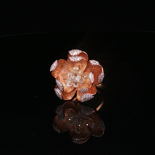 Rose Gold Briolette Cut Diamond Floral Cocktail Ring