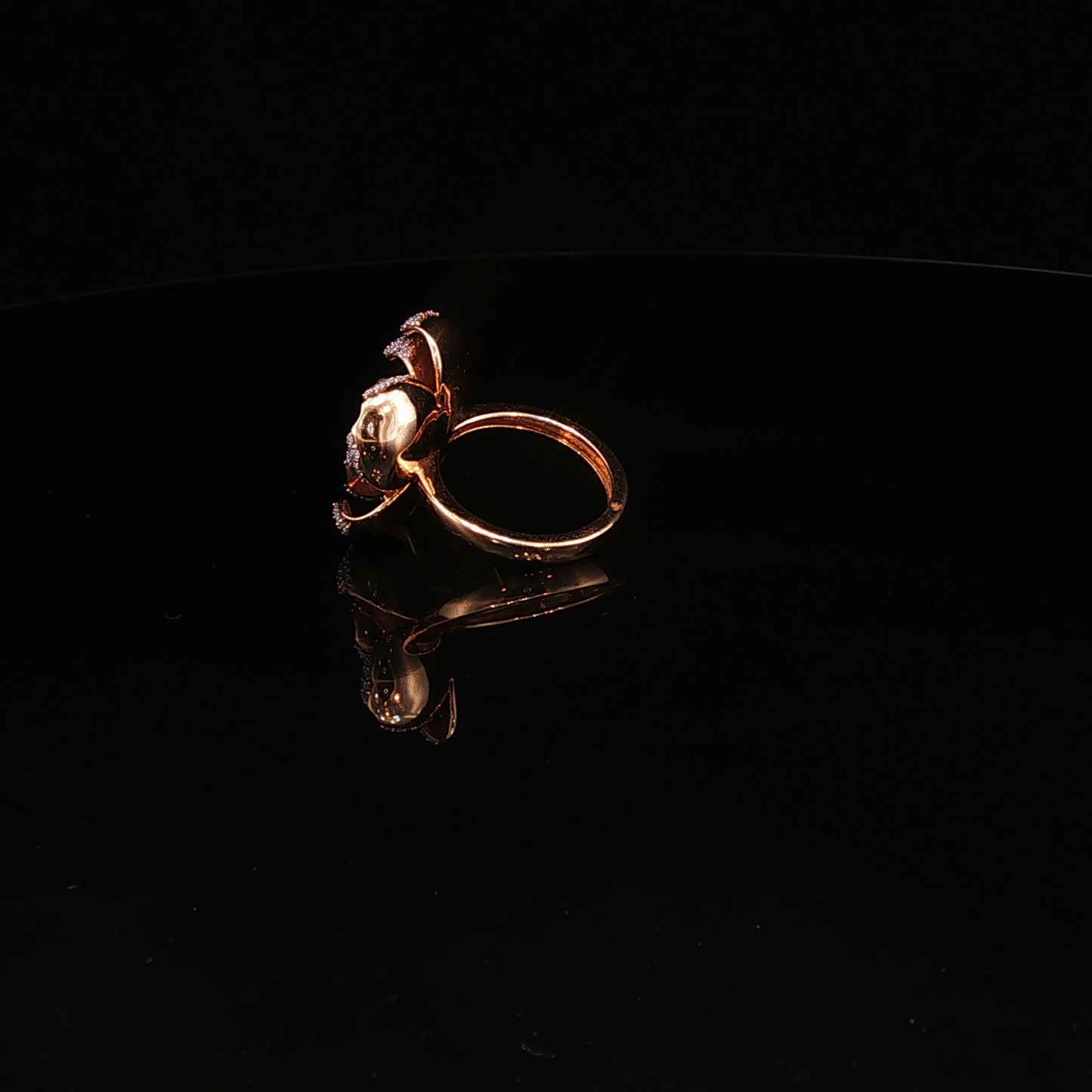 Rose Gold Briolette Cut Diamond Floral Cocktail Ring
