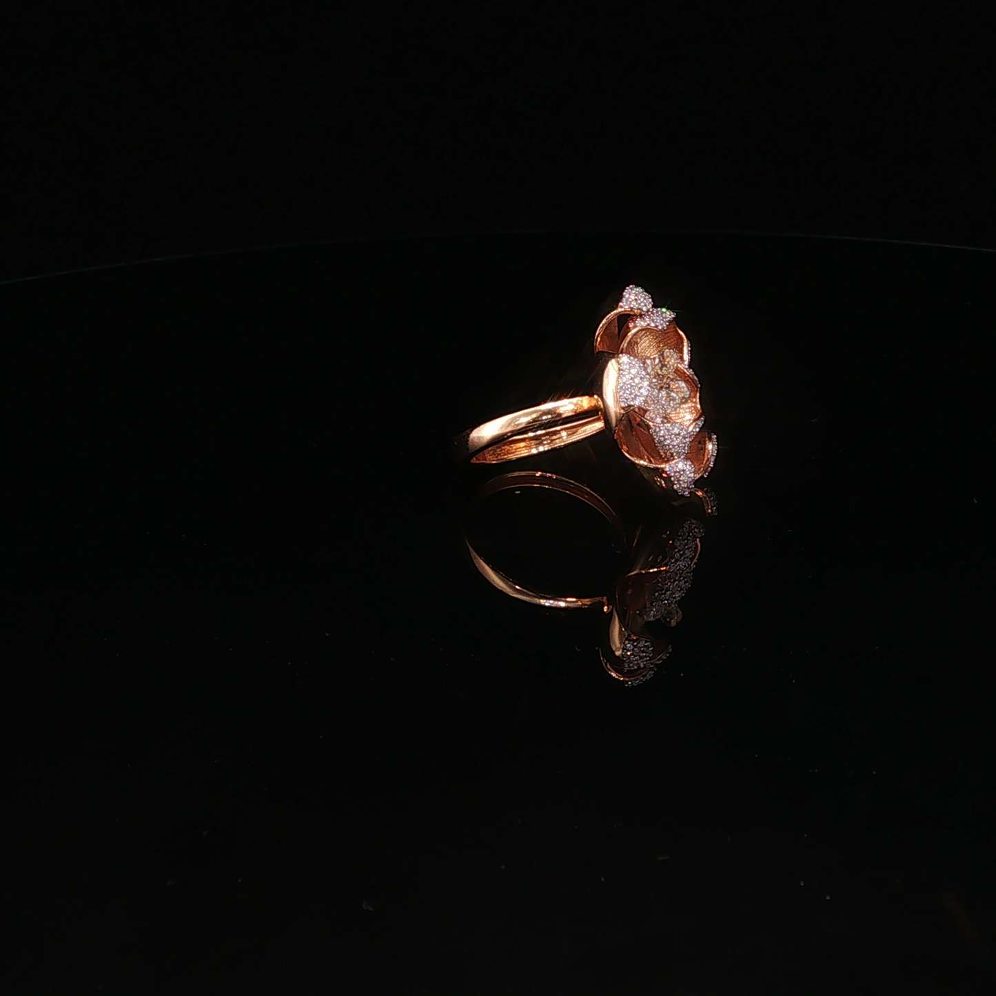 Rose Gold Briolette Cut Diamond Floral Cocktail Ring