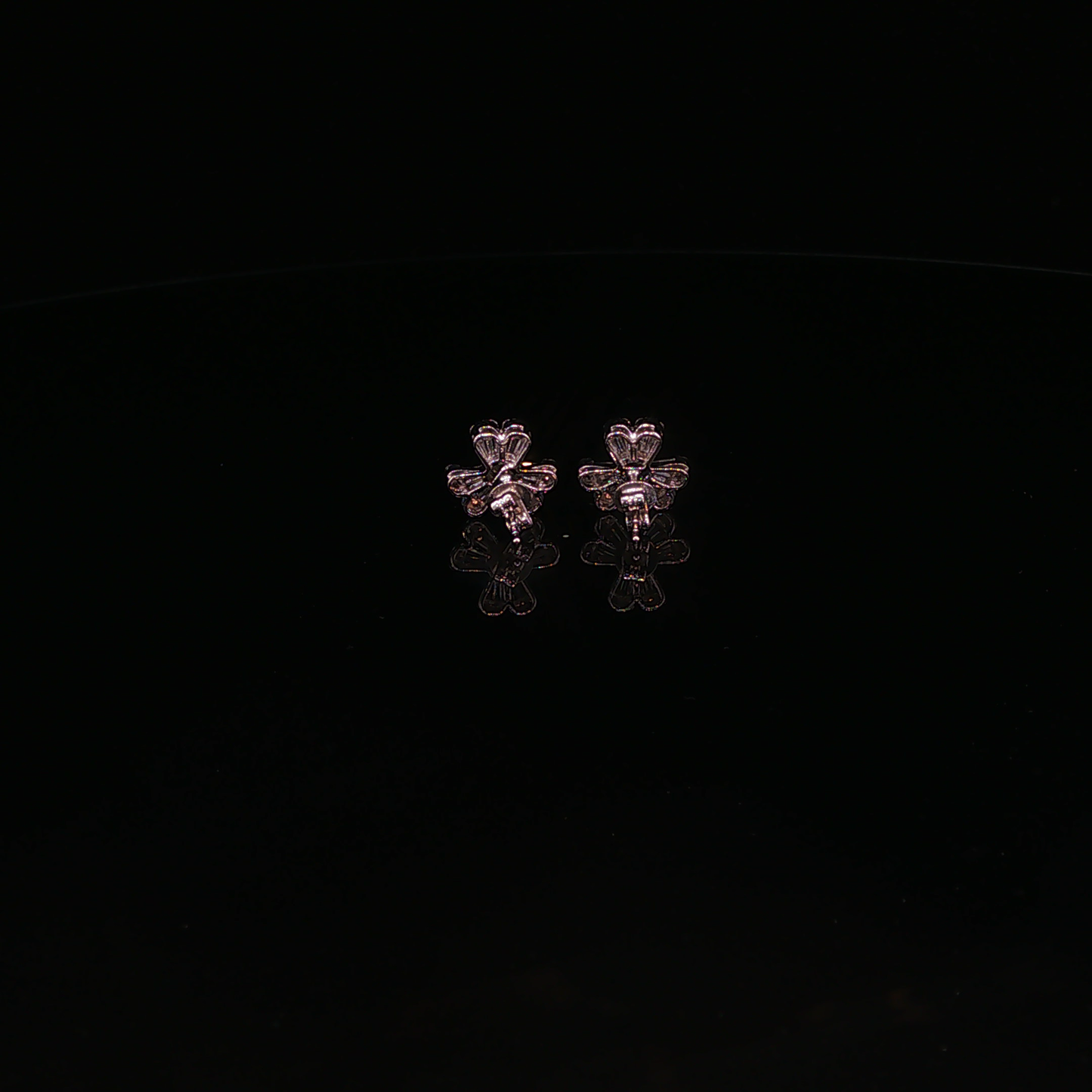 Diamond Floral Three-Petal Stud Earrings in White Gold