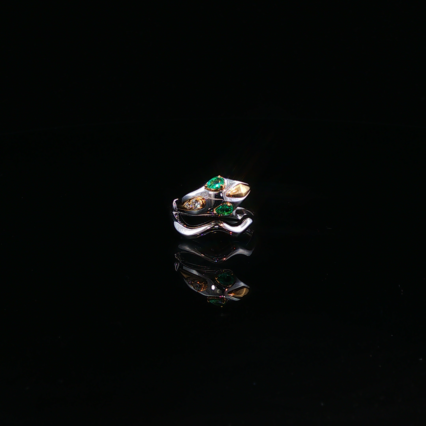 White Gold Emerald Sculptural Cocktail Ring