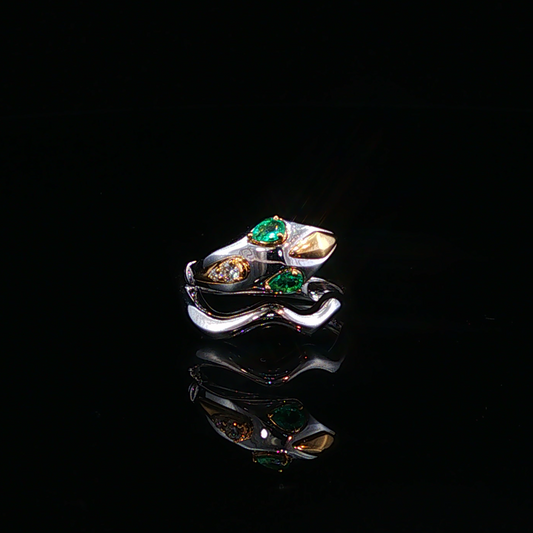 White Gold Emerald Sculptural Cocktail Ring