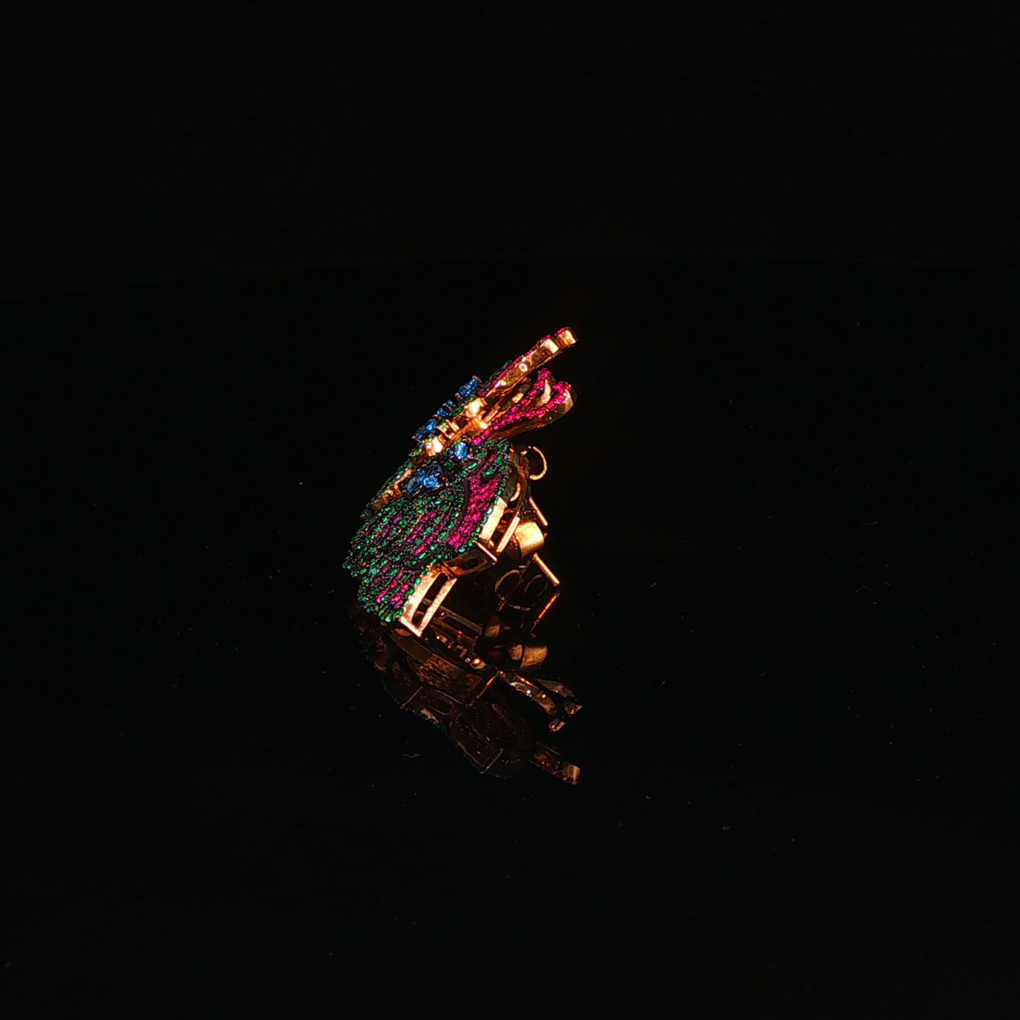 Multicolor Diamonds Butterfly Stud Earrings in Yellow Gold