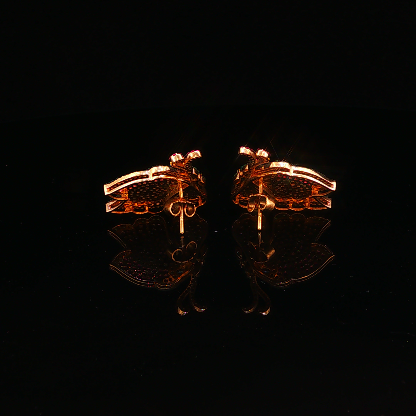 Multicolor Diamonds Butterfly Stud Earrings in Yellow Gold