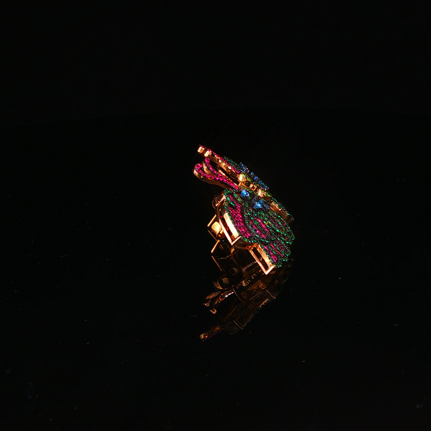 Multicolor Diamonds Butterfly Stud Earrings in Yellow Gold