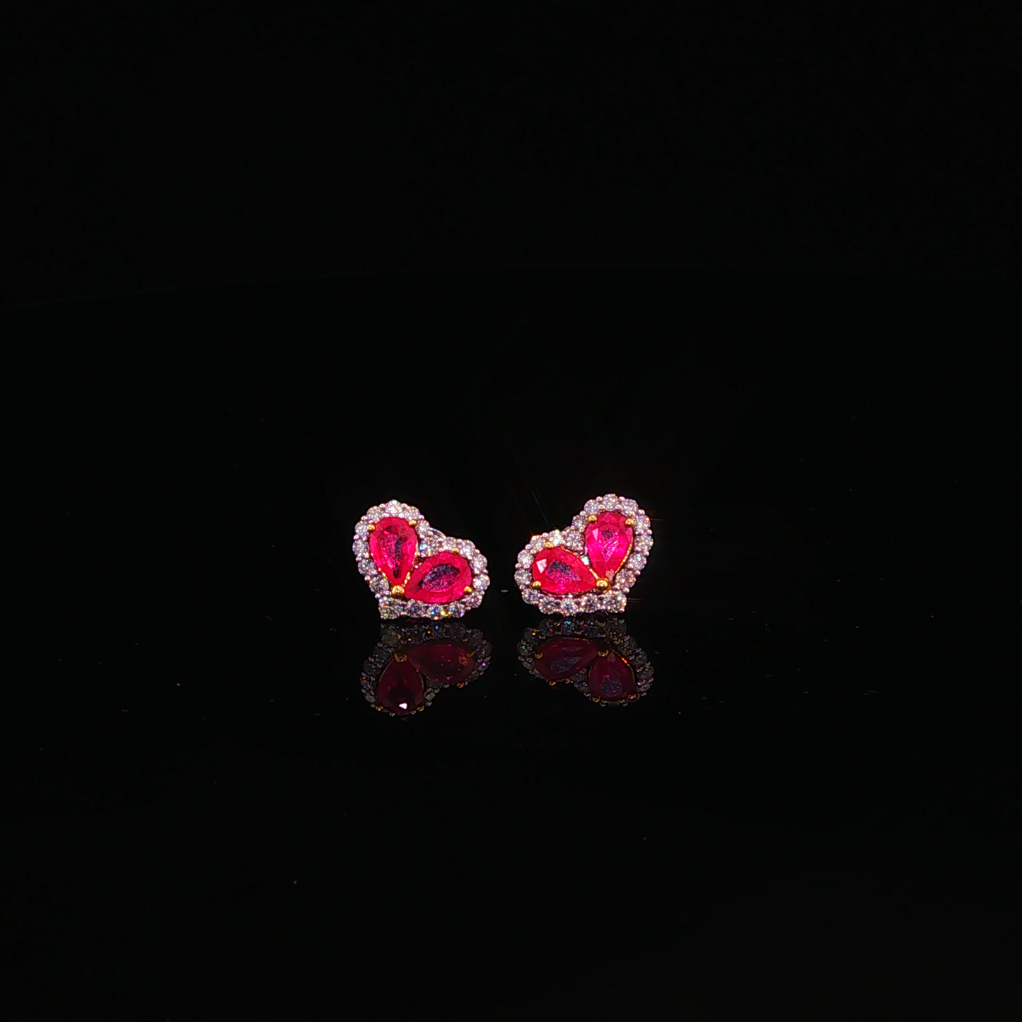 White Gold Pigeon Blood Ruby Heart Halo Stud Earrings