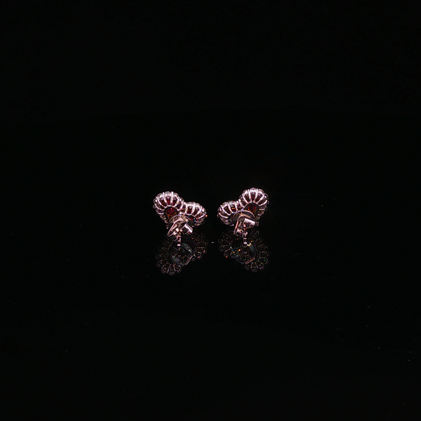 White Gold Pigeon Blood Ruby Heart Halo Stud Earrings