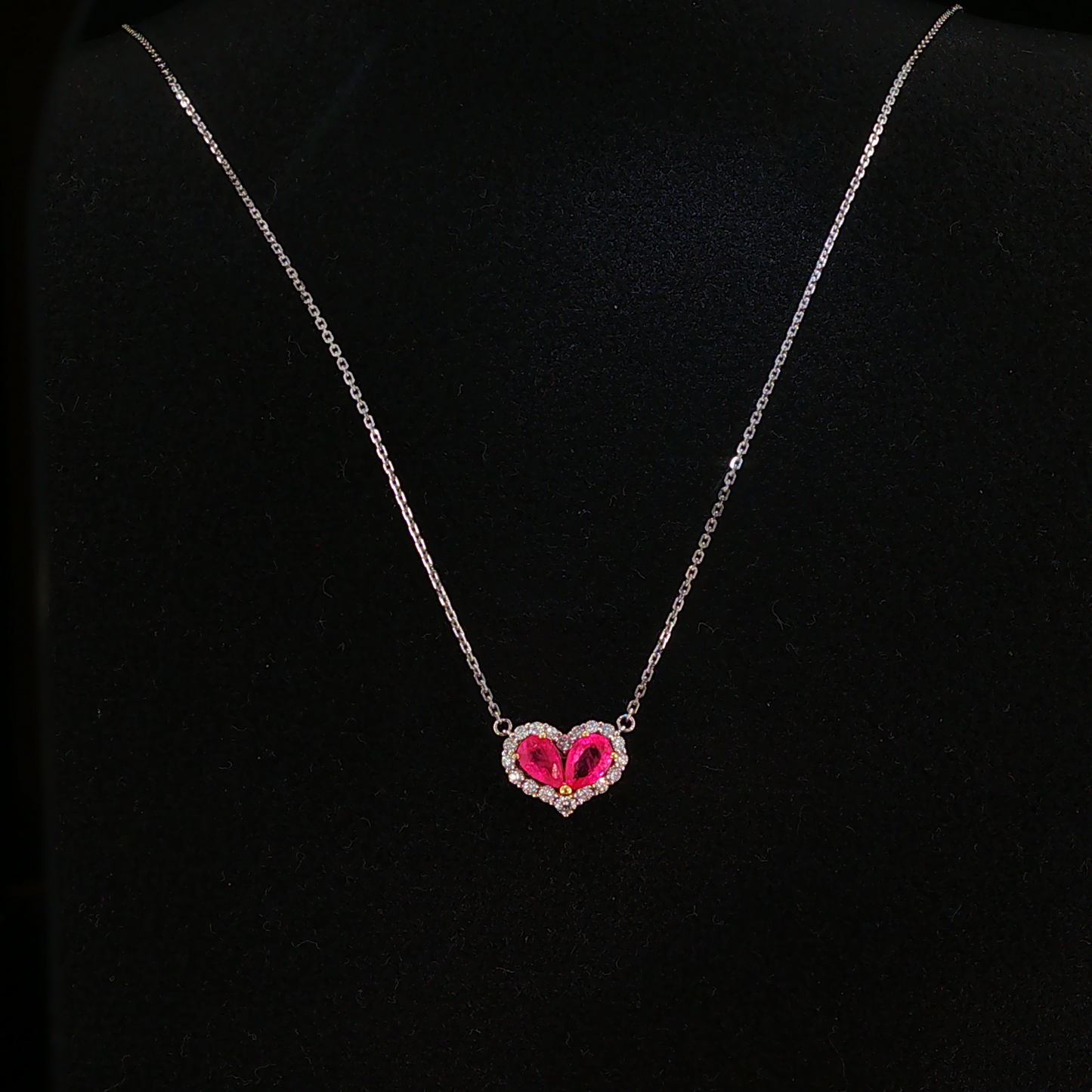 Pigeon Blood Sapphire Heart Charm Necklace in White Gold