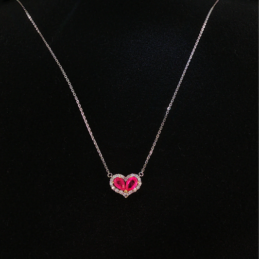 Pigeon Blood Sapphire Heart Charm Necklace in White Gold