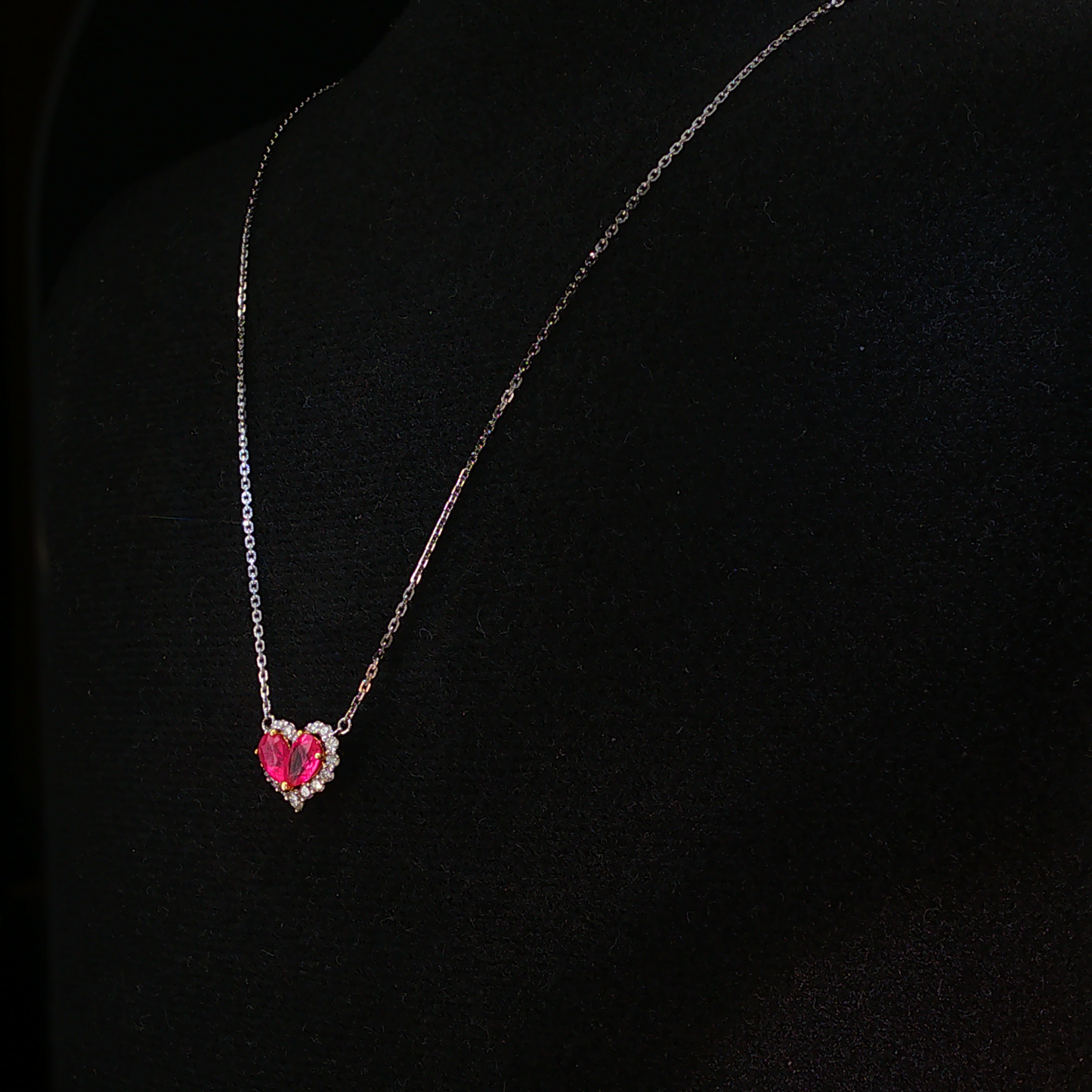 Pigeon Blood Sapphire Heart Charm Necklace in White Gold