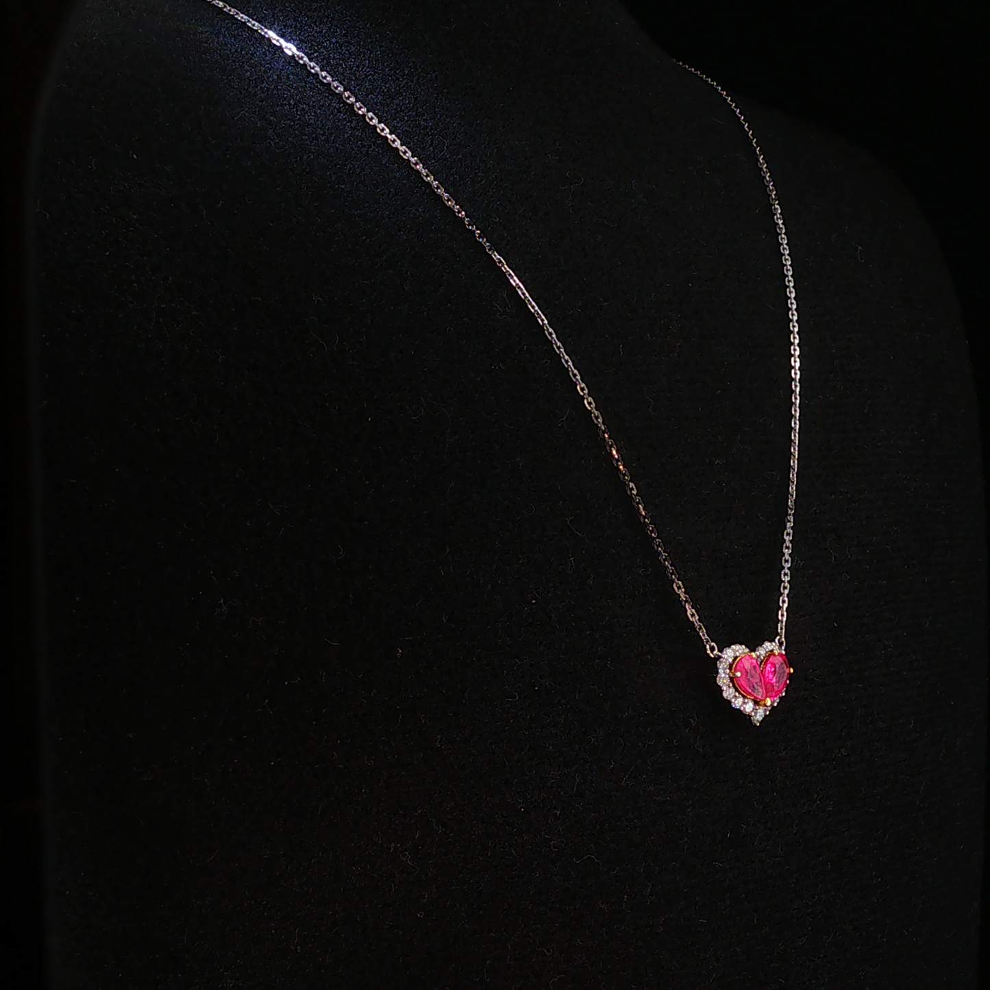 Pigeon Blood Sapphire Heart Charm Necklace in White Gold