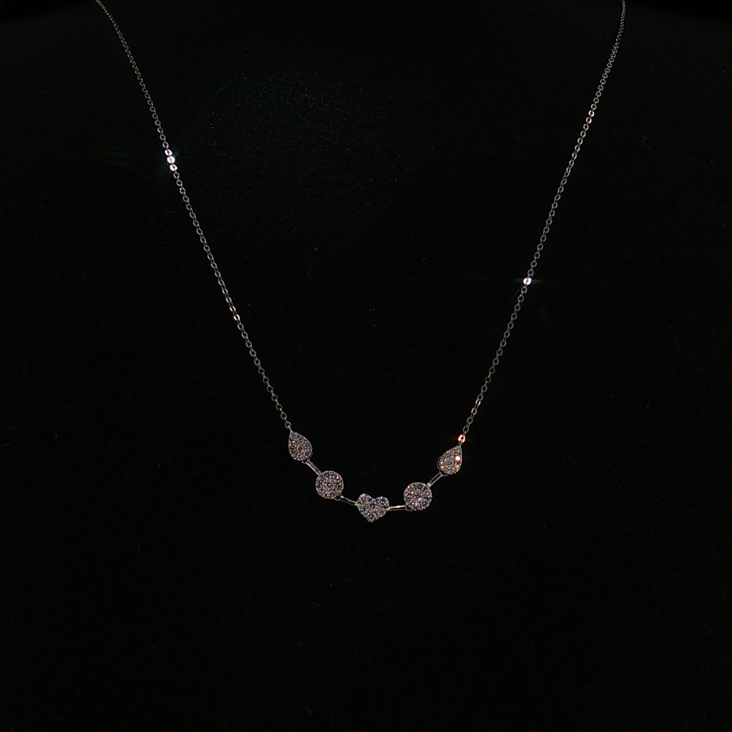 Multi-Shape Natural Diamond Pave Station Necklace in White Gold