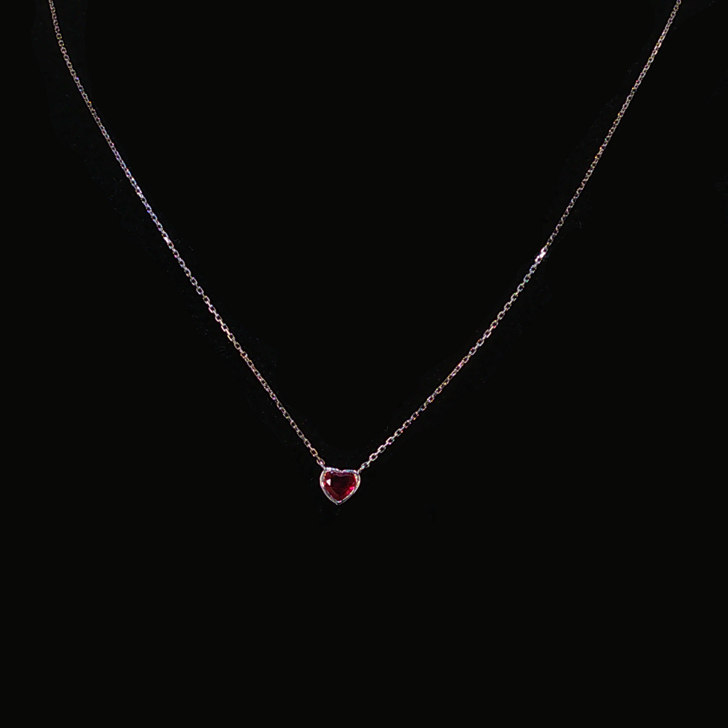 Heart-Shaped Red Ruby Pendant Necklace in White Gold
