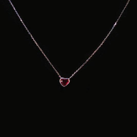 Heart-Shaped Red Ruby Pendant Necklace in White Gold