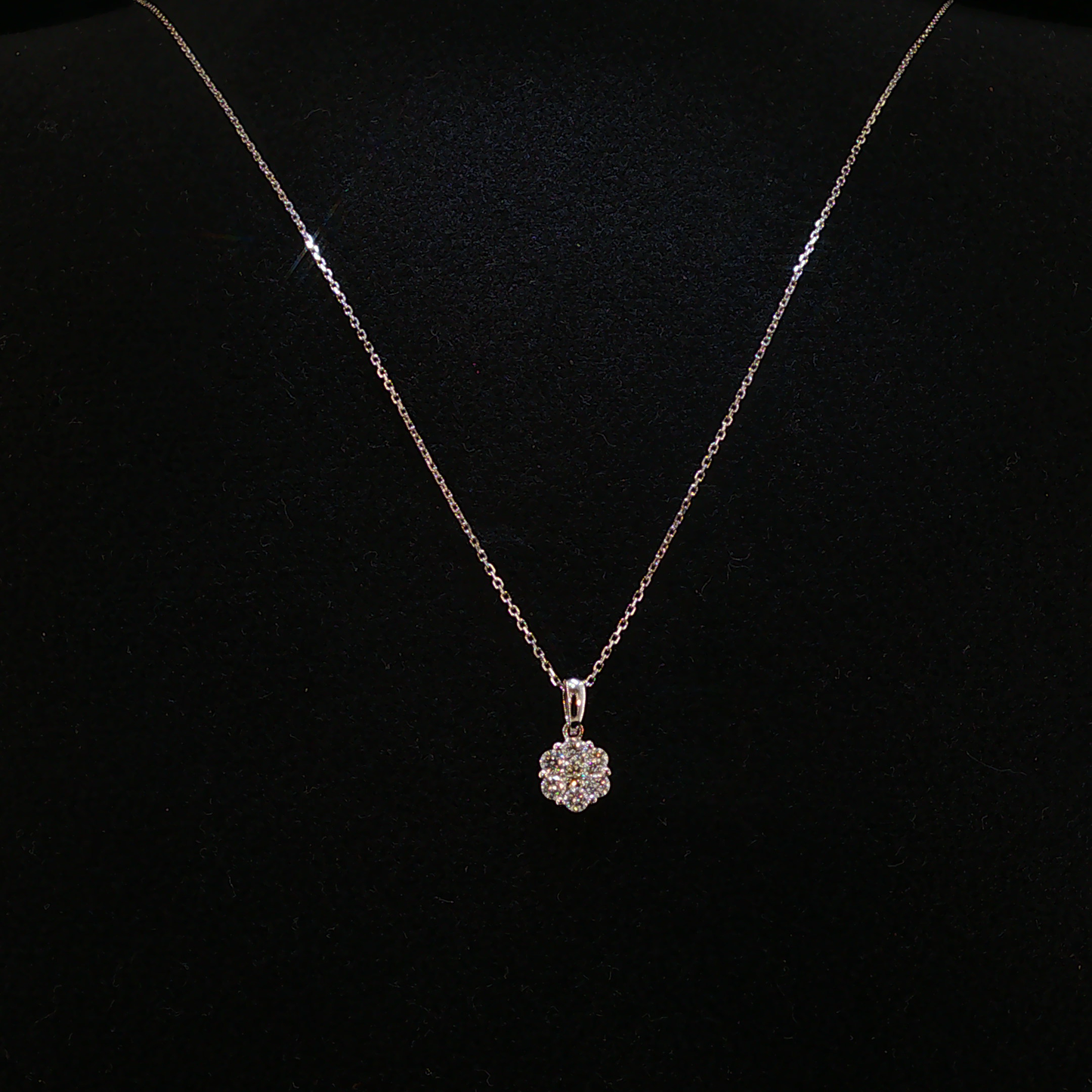 White Gold Natural Diamond Cluster Pendant Necklace
