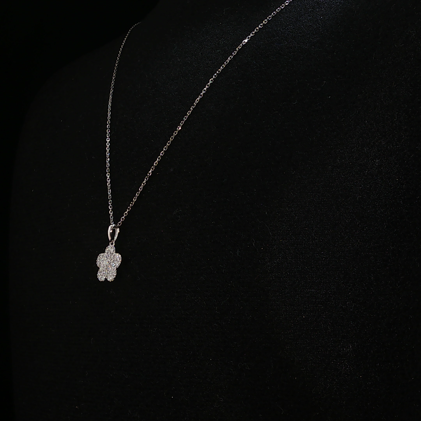 Pave Natural Diamond Flower Pendant Necklace in White Gold